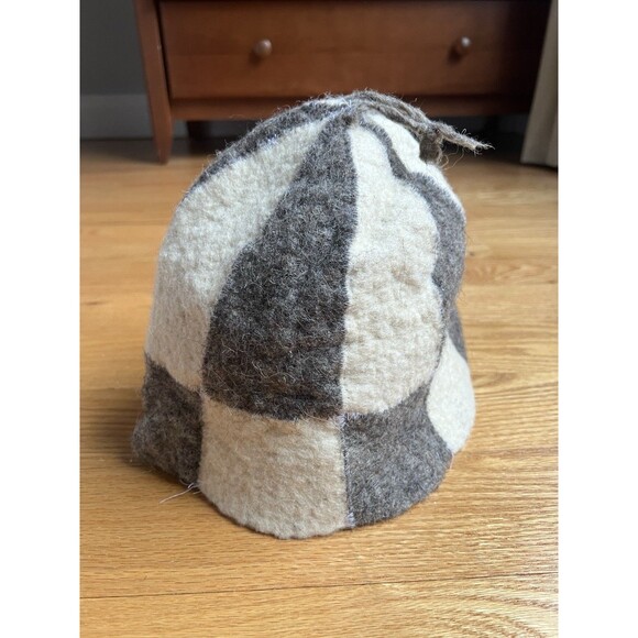 Organic Wool Checkered Sauna Hat Nordic Spa Cozy Handmade Soft - Picture 4 of 6